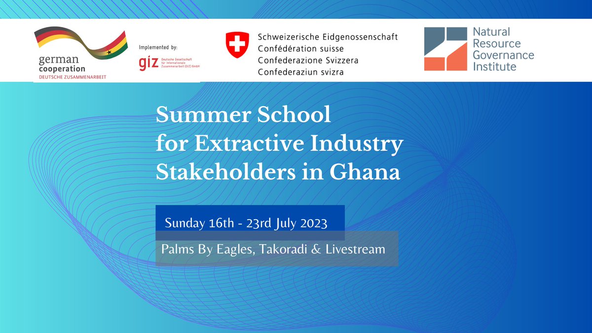 GovIDGhana's tweet photo. We are excited about our upcoming Summer School for #Extractive Industry Stakeholders. 
Our theme is "Effective Resource Governance as we Transition".  
📆16th - 23rd July,2023  
📷live on  GIZGhana 
A week of using real data &amp; case studies to understand the extractive industry. https://t.co/POHpudCNN0