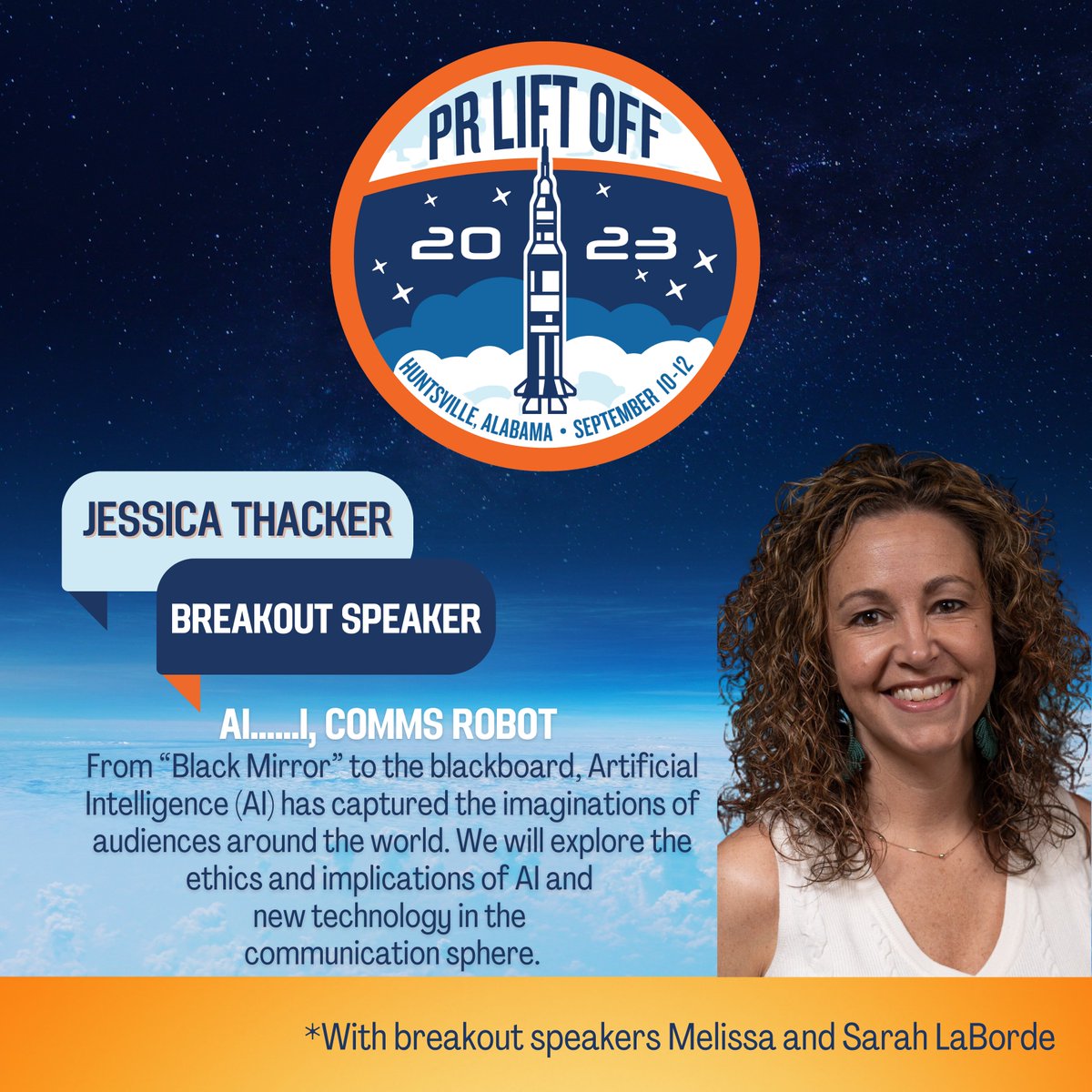 We're ready to announce the second round of speakers for PR Lift Off at the Embassy Suites in Huntsville!🚀 📷⭐️Sarah LaBorde
⭐️Melissa Laborde
⭐️Jessica Thacker  
See the full speaker list &amp; register here:
sprf.org/2023_Conferenc…