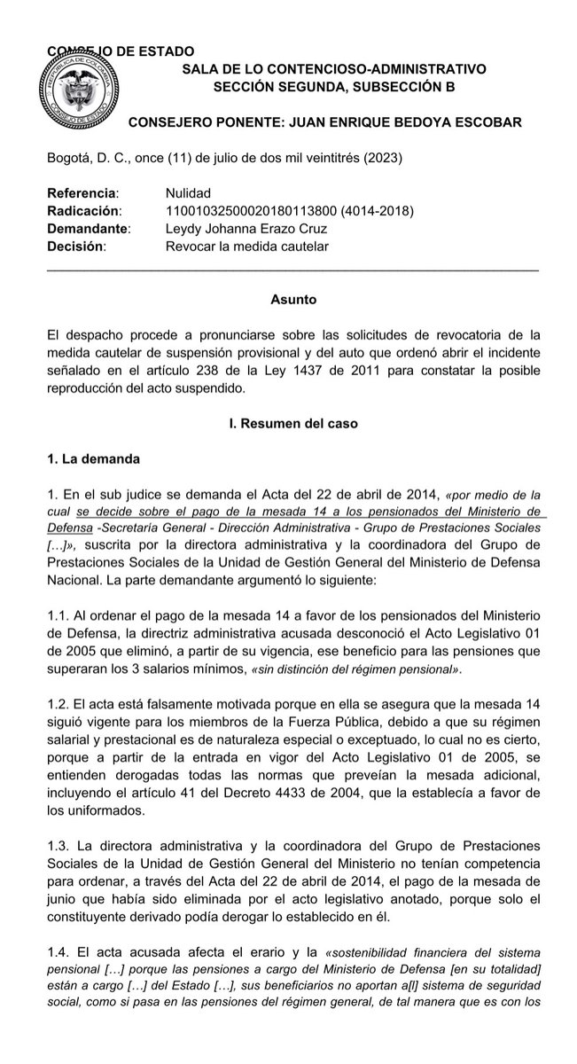 Actualidad Jurídica 
Consejo de Estado

Revoca medida cautelar que suspendió pago de mesa 14 de pensionados del Ministerio de Defensa.

docs.google.com/file/d/16rrLy8…