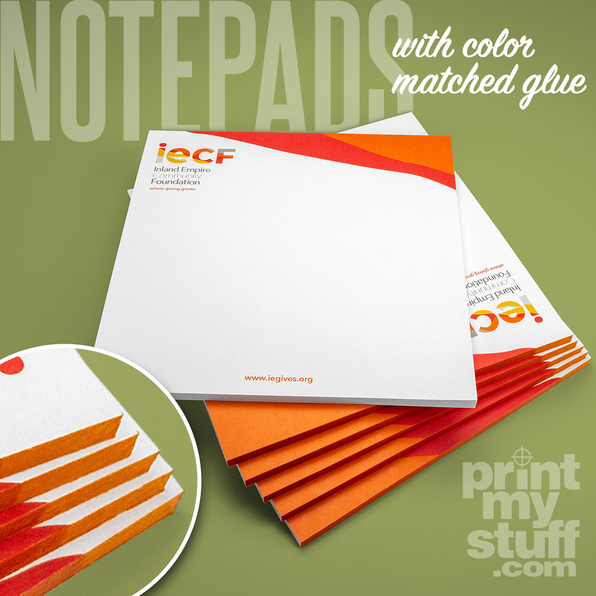 PrintMyStuffcom's tweet image. The glue that holds notepads together is usually just kinda clear. For these pads, we colored the glue to match the orange in @inlandempirecf’s logo, adding an extra pop of color and polish.

#notepads #printing #printmystuff #inlandempirecommunityfoundation