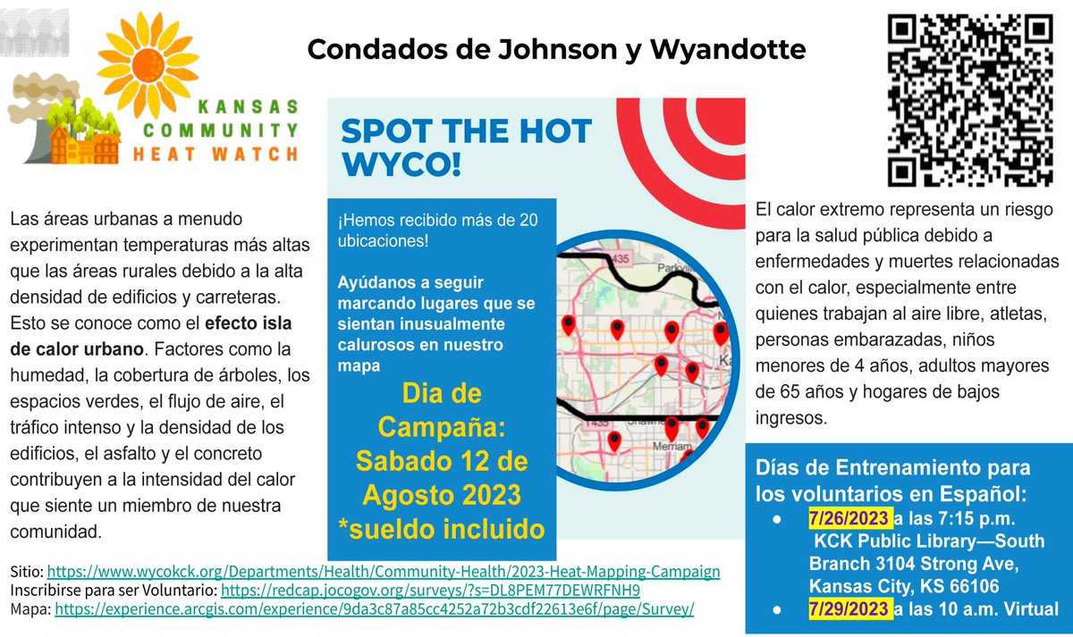 KCFarmSchool's tweet photo. Partner w/ @JOCOHealth and @UGHealthDept for the 2023 Urban Heat Mapping Campaign w/ @NOAA to identify hotspots to take action & reduce the health impacts of extreme heat. @HeatGov #CAPAHeatWatch #SpotTheHotWyJoKS Sign up to volunteer at https://t.co/i9AwlwtIpZ https://t.co/cIxJ5vR9Vj