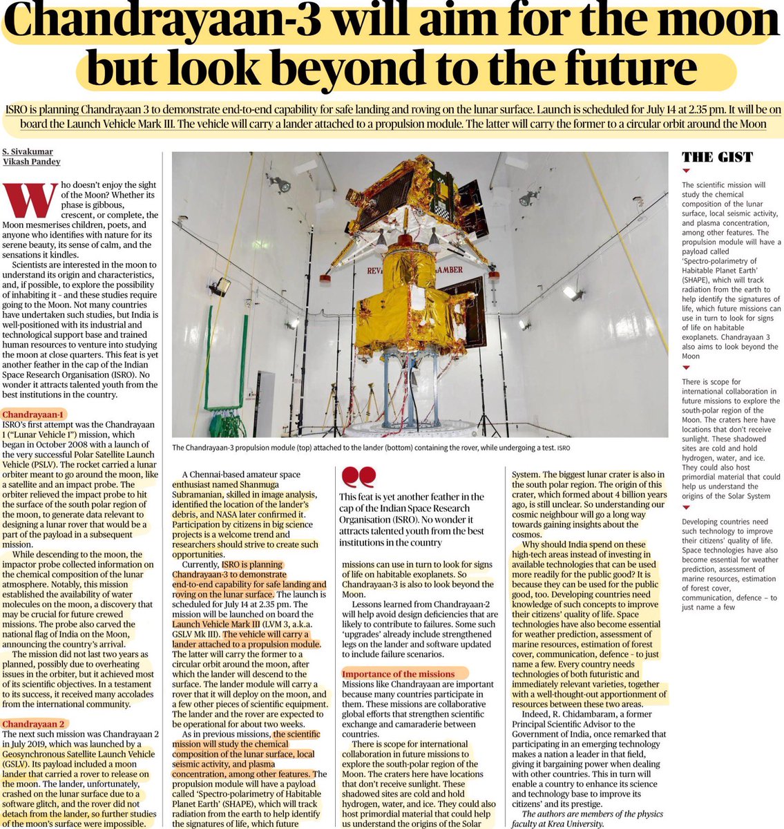 UpscaleIAS's tweet photo. Important article on Chandrayaan- 3. 
There is NO alternative to newspaper reading. Join our programmes here for daily highlighted articles. https://t.co/nI0g1OfRFV #upsc #ias #upscmeme #ips #prelims #csat #Chandrayaan3 #ISRO https://t.co/jTv5rpu3Xx