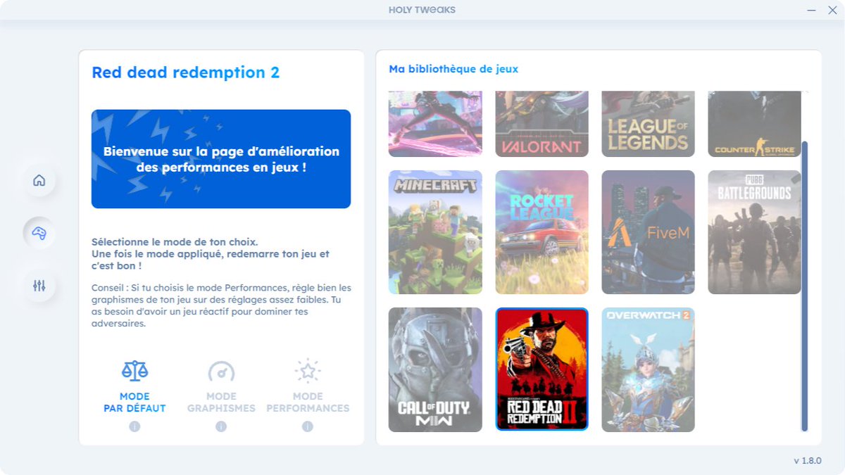 📢 ALERTE NOUVEAUX JEUX  |
Vous les aviez demandés, retrouvez-les dès 18h dans la bibliothèque de jeux !

🔫  PUBG,
📍  OVERWATCH 2,
🤠  Red Dead Redemption II,
💀  Call of Duty : Modern Warfare 2,

Ont été ajoutés dans l'application Holy Tweaks !

 Amusez-vous bien 🚀