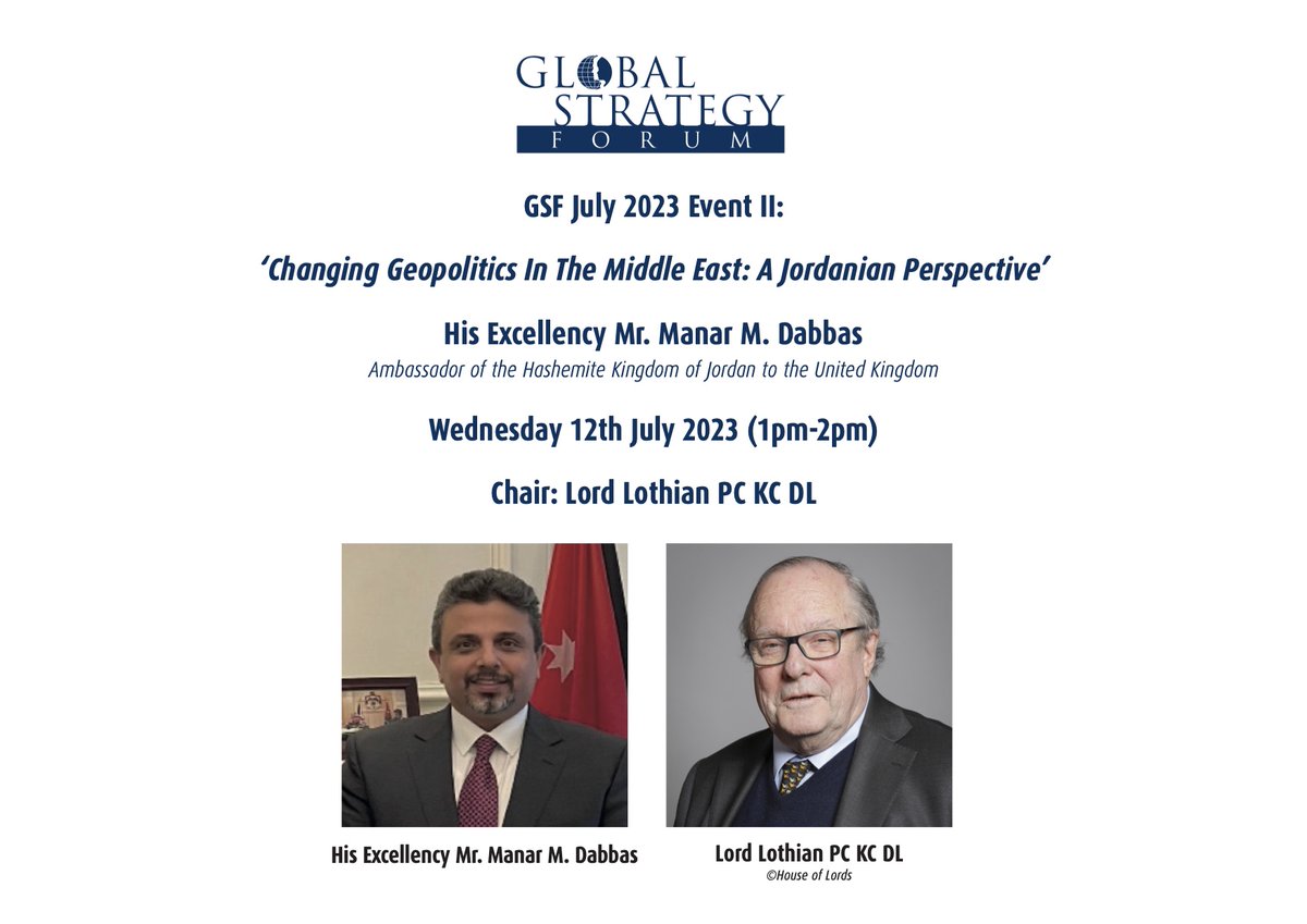Global Strategy Forum (@strategy_forum) on Twitter photo GSF was honoured to host <a href="/ManarMDabbas/">Manar Dabbas</a> today for a fascinating event on ‘Changing Geopolitics In The Middle East - A Jordanian Perspective’ and a discussion packed full of insight & wisdom. GSF was honoured to host <a href="/ManarMDabbas/">Manar Dabbas</a> today for a fascinating event on ‘Changing Geopolitics In The Middle East - A Jordanian Perspective’ and a discussion packed full of insight & wisdom.