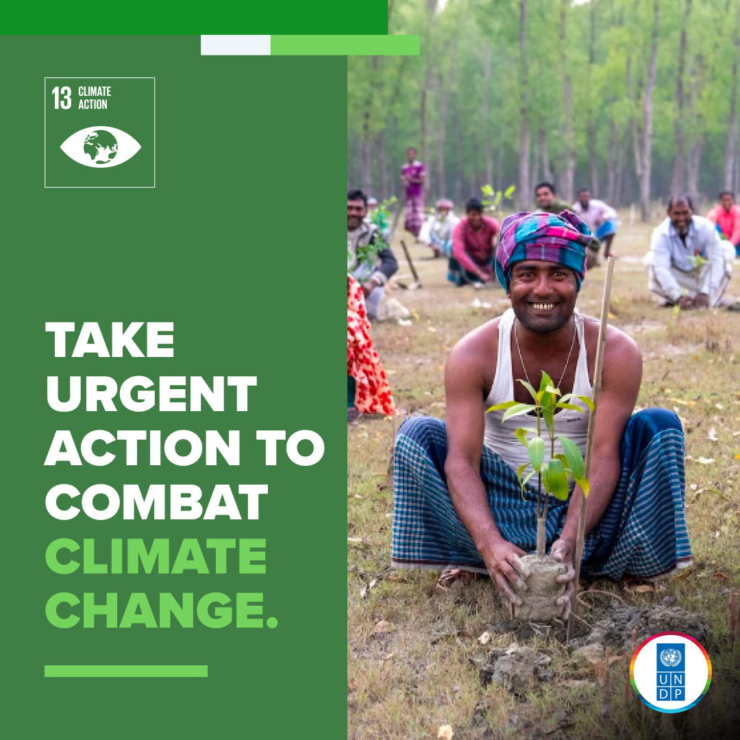 UNDP's tweet photo. Strong #ClimateAction is key to achieve the #GlobalGoals.

The poorest and most vulnerable people, while often least responsible, are mostly affected by the current climate crisis.

The #SDGs are our roadmap for a better future for all: https://t.co/In4bwOhGYP https://t.co/XEwoO4A16P