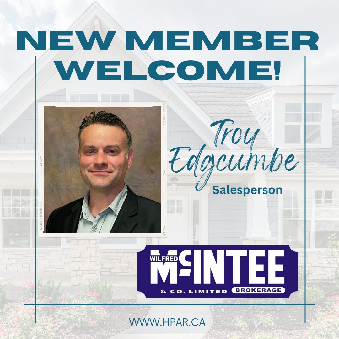 PerthHuron's tweet photo. New Member Welcome to the Huron Perth Association of REALTORS® to Troy Edgcumbe, Salesperson at Wilfred McIntee &amp; Co Ltd.
.
.
.
#NewMember #HPAR #REALTORS® https://t.co/zXQFuZopNI