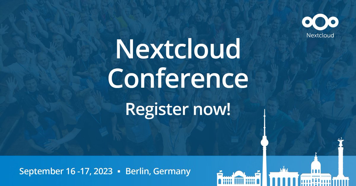 We are happy to officially announce the highly anticipated Nextcloud Conference 2023! 🌍✨

Nextcloud Conference date 📅 September 16-17, 2023
Location ➡️ MotionLab.Berlin

Stay tuned for more information coming soon!!!

odoo.nextcloud.com/event/nextclou…