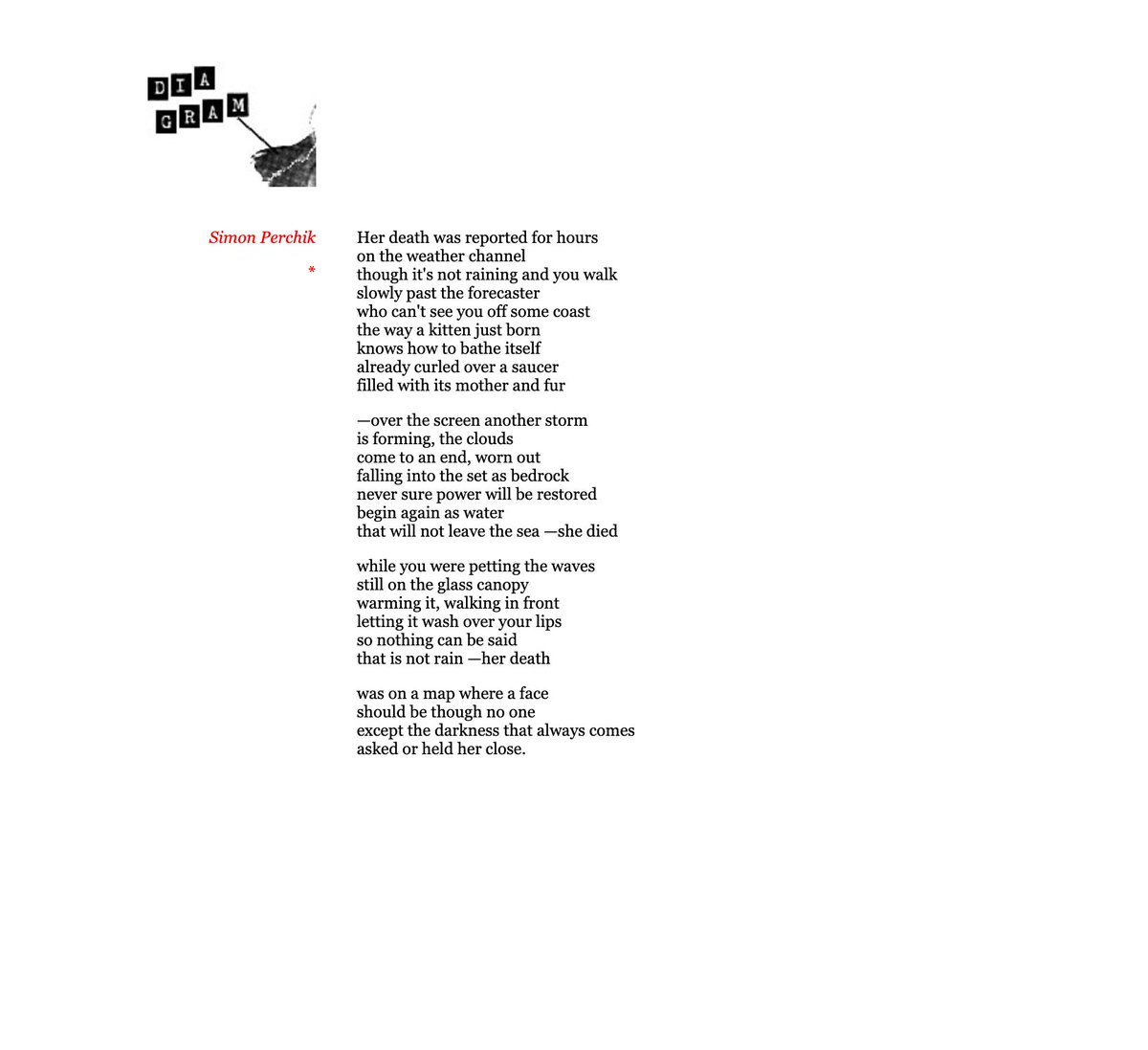 EL_DIAGRAM's tweet photo. Oh man, we only just heard that one of our longtime contributors Simon Perchik died at 98 a year ago. He only ever title poems with asterisks. Here are two favorites, including his last poems with us in issue 21.5: https://t.co/rrfeaYgWqI. RIP. https://t.co/o9Fp9nfOwB