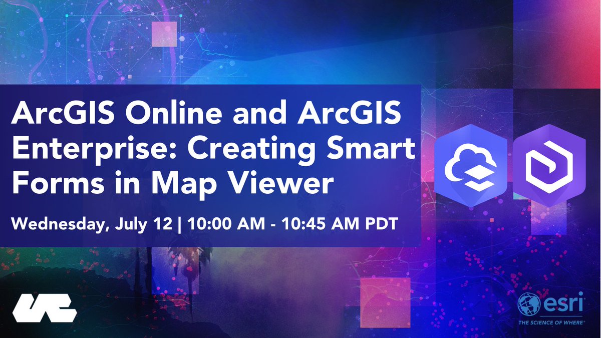 ArcGISOnline's tweet photo. Join the #ArcGISOnline product team in the demo theater at the #EsriUC2023 to learn how to build and configure focused smart forms for use in creating, updating, or deleting features and their attribute data. #SmartMapping https://t.co/jY2KYjLCKp