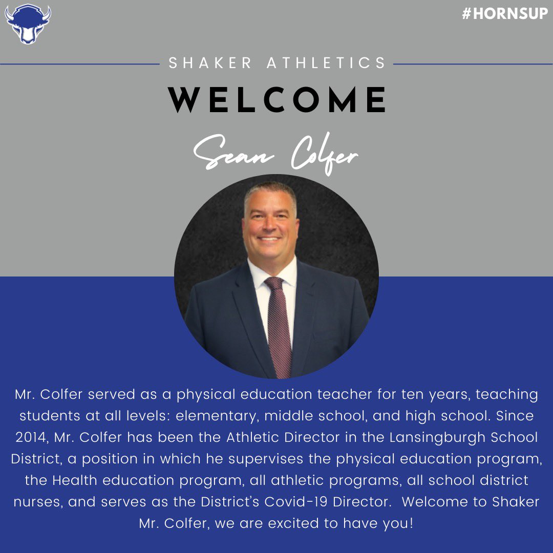Welcome to North Colonie &amp; Shaker Athletics Mr. Colfer! #hornsup