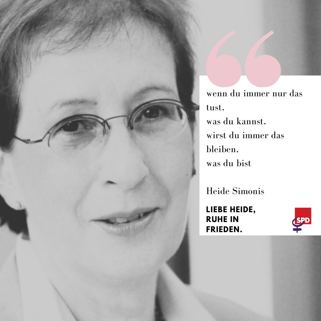 Sie war die erste weibliche Ministerpräsidentin und hat viel für die SPD und Schleswig-Holstein getan. Heute ist Heide Simonis gestorben. Ruhe in Frieden liebe Heide. #heidesimonis #fraueninderpolitik