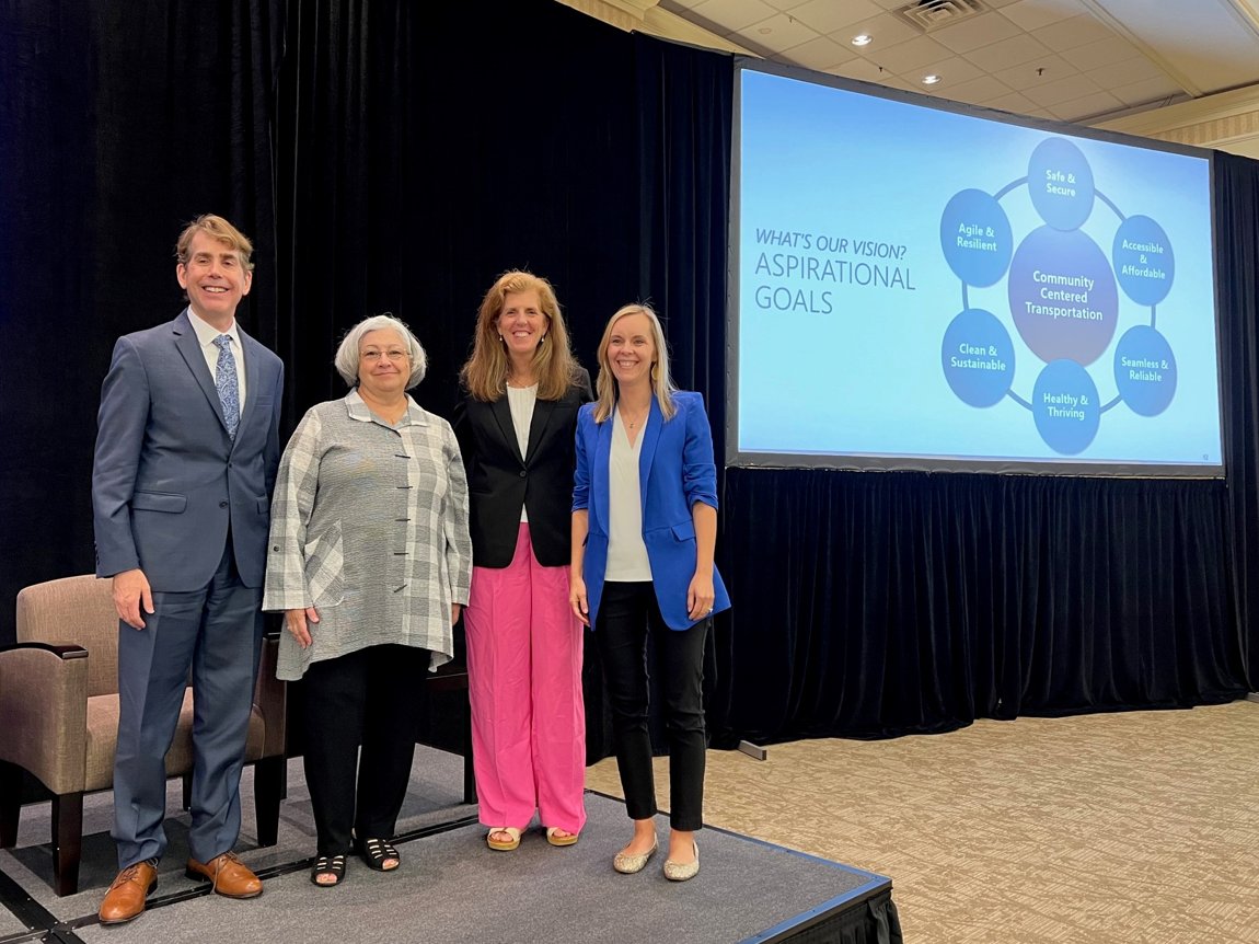 Camsys's tweet photo. Great discussion on the "Moonshot" Vision Framework at #NASTO with these wonderful folks! 🚀🌙

Adopted unanimously by @aashtospeaks, the framework contains bold "moonshot" ideas for our transportation network in 2030.

Thanks to @UnitedWayNNJ, @NewJerseyDOT, and @DelawareDOT. https://t.co/cnryNpjb9z