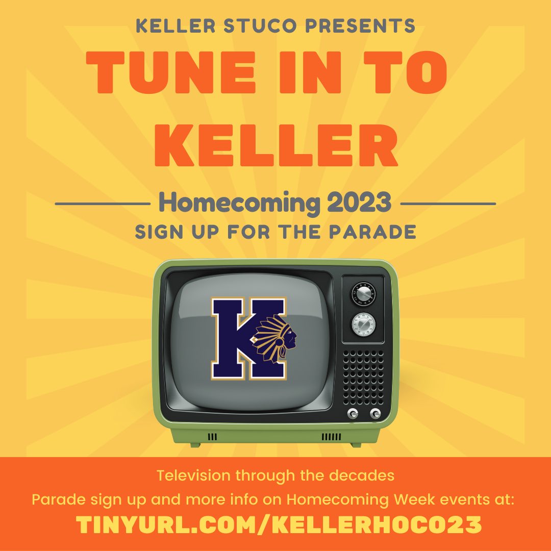 Homecoming 2023 is coming soon! Sign up your team, club, organization or business to participate in the parade on Tuesday, September 5. See tinyurl.com/KellerHoco23 to sign up and for more info on Homecoming Week activities.