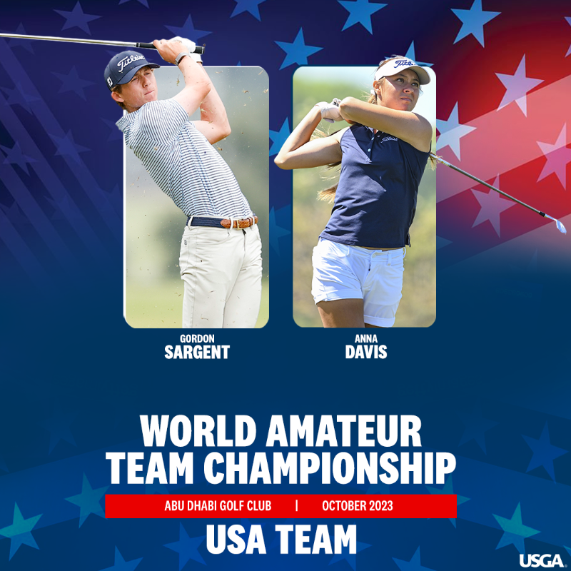 USGA's tweet photo. Welcome to the team! ๐บ๐ธ
Top-ranked Americans Gordon Sargent and Anna Davis are the first automatic selections to the 2023 USA World Amateur Teams.