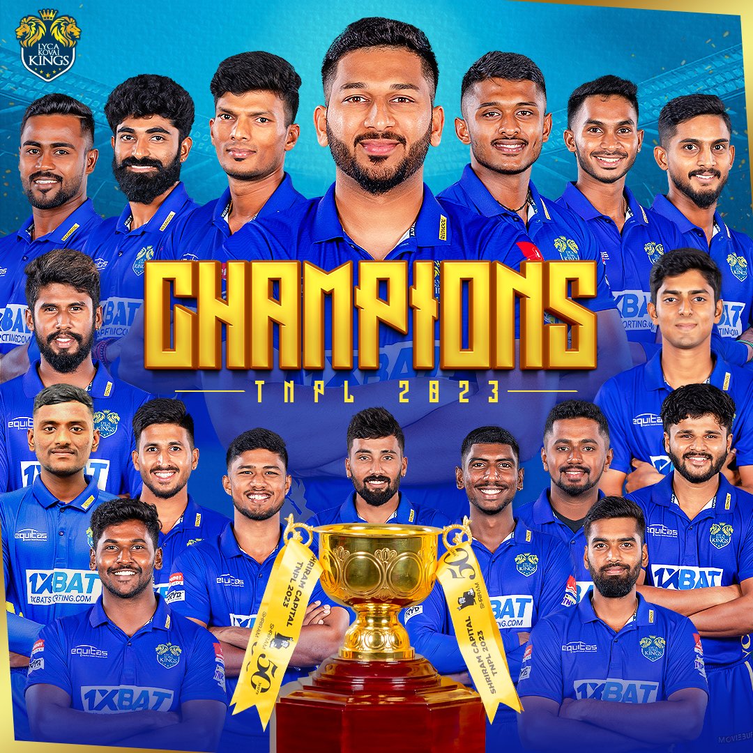 LycaKovaiKings's tweet photo. Kovai per'la, Cup'ah 🏆 Lyca Kovai Kings per'la eludhungoo!! 🥳🎉
2023 Whatta Season it has been! 🤩🌟

Enna Makkalae... #GethuKaatitoma? 💥💪🏻

@TNPremierLeague #LKKvNRK #TNPLFinale #TNPL2023 #TNPL 🏏 #LKK #LycaKovaiKings 👑💙 https://t.co/Z8EcNIqgyo