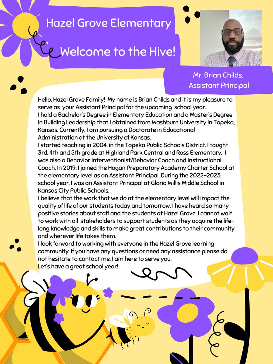 HazelgroveKck's tweet photo. Hazel Grove Hornets, 
Please welcome Mr. Brian Childs, 23-24 Hazel Grove Assistant Principal. Welcome to the 🐝HIVE! Looking forward to a great year! https://t.co/WLS6uCS8pm