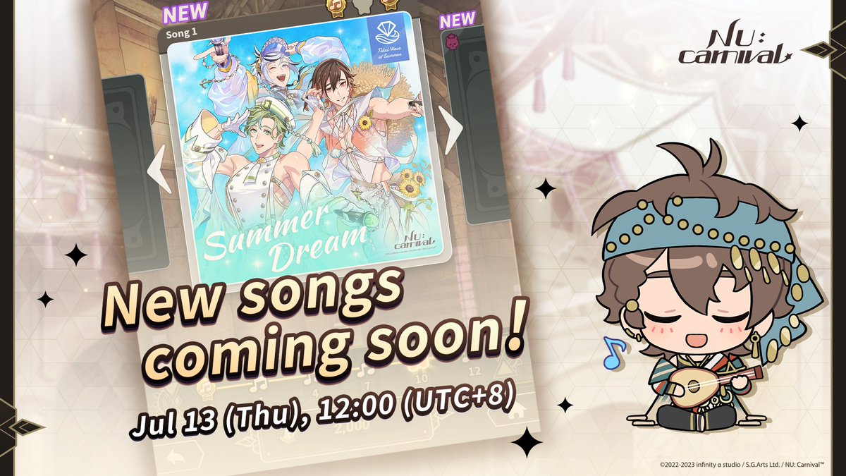 nucarnival_br's tweet photo. ✨ Nova música em breve ✨
Summer Dream está chegando no Ruin Explorer! Um clássico de verão do próprio Tidal Wave of Summer do Continente Klein... Traz de volta algumas memórias incríveis à beira-mar!
#NUCarnival #NewMiniGame #SunburstFever #RhythmGame https://t.co/iX2XDoTgYp