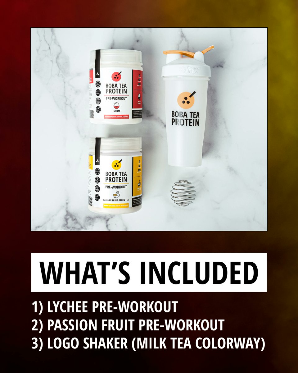 BobaTeaProtein's tweet image. Introducing our Pre-Workout Bundle - where you get our lychee, passion fruit pre-workout, and logo shaker (milk tea colorway) all in one package! 📦 

Want to win a $25 gift card?
👉 Follow us @BobaTeaProtein
👍 Like this post
🔁 Retweet  

🚀 Drops this Sat, June 17th @ 12pm CT