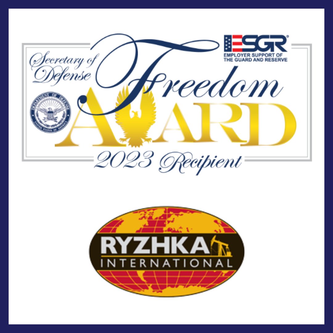 We would like to congratulate one of our members, Ryzhka International, LLC, for recently being awarded the DOD's ESGR Freedom Award. 
For more information, please visit: esgr.mil/News-Events/Pr…