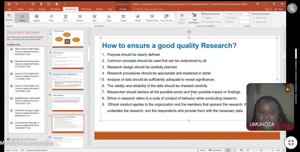 Firat_rwanda's tweet photo. HAPPENING NOW:
Our first serry of the Bimonthly Research Webinar Series is going on with @ddumuhoza
Topic: Fundamentals of Scientific Writing and Research
#Research
#StudentsInResearch https://t.co/6WaZC4CXKB