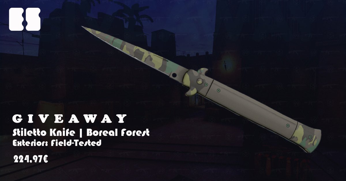 2Andee's tweet photo. 🎁 CS:GO GIVEAWAY 🎁 

Stiletto Knife | Boreal Forest FT (€224.97) 

To enter: 
✅ Follow @esporksGG  &amp; @2Andee 
✅ Retweet and tag 2 friends

🗓️ Winner will be drawn on 31st of July! 

Good luck! 

#csgogiveaway #skingiveaway #csgo https://t.co/uCmeei5zZF