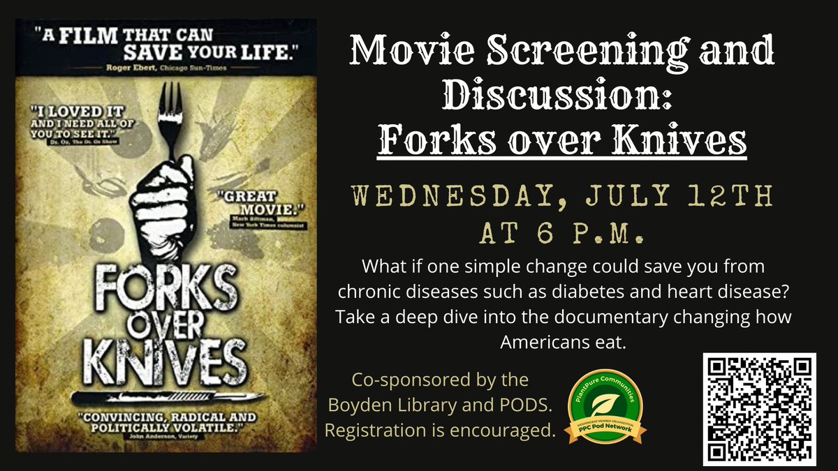 JournalYourWay's tweet photo. It is Tonight - In-Person Movie. This famous documentary has changed people's lives for the better since it first aired in 2011.  It is still very relevant to how Americans eat and diseases that could be eliminated through food. Boyden Library, Foxboro 6 p.m. to 8 p.m. https://t.co/VJzu941Ltm