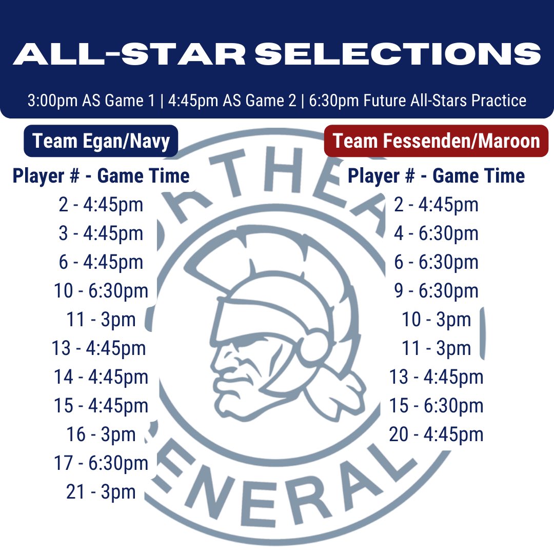 negenerals's tweet photo. Scroll through to see which players from each team made it to the All-Star games (or practice) this afternoon
(two more pages in following tweet)

Check in an hour before your ice time if you have been selected!

#GensFamily https://t.co/O0OO5VuyBR
