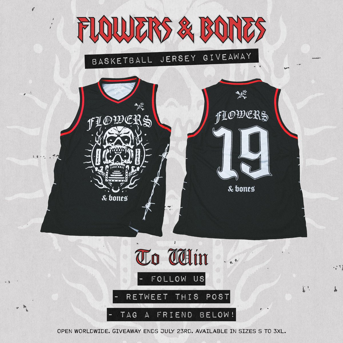 fancy winning one of our new basketball jerseys before they’re released? to win.. 

- follow us
- RT this tweet
- tag a friend below!

the winner will be announced on july 23rd, good luck ☠️🌹