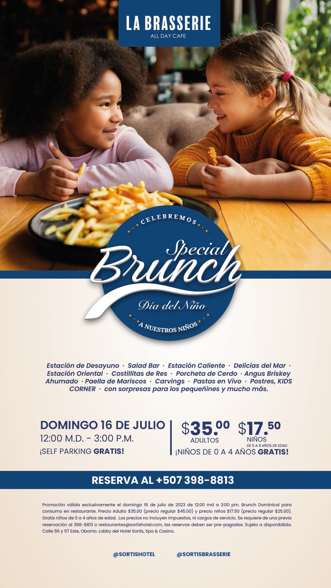 Celebremos juntos el Día del #Niño de una manera inolvidable! 🎉🎈

Te invitamos a disfrutar de un maravilloso #brunch este 16 de julio🥰

Ven a vivir una experiencia llena de sabores y diversión.

Pero eso no es todo, porque habrán muchas sorpresas✨🤌🏻

📲Reservas: 398-8813