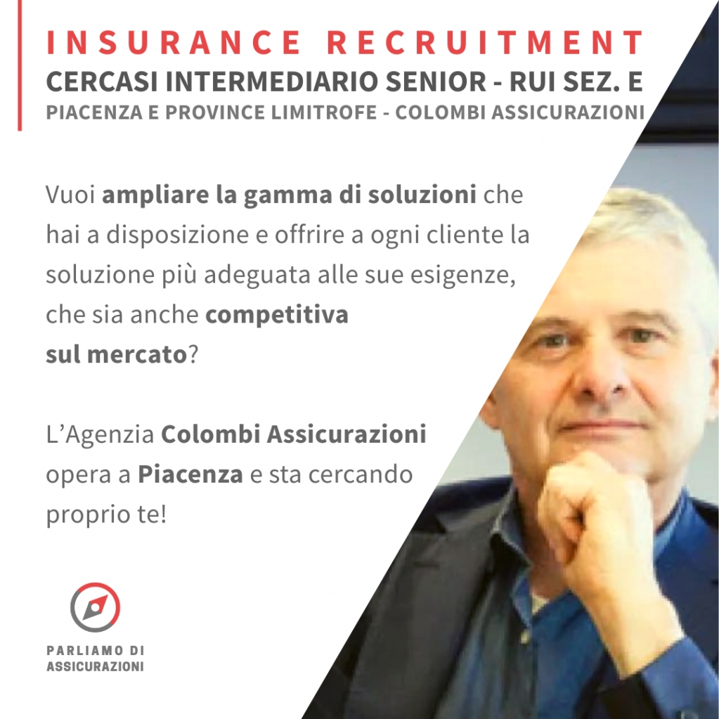 #IntermediarioCercasi - L'Agenzia Colombi Assicurazioni di Piacenza è alla ricerca di un intermediario senior (RUI - Sez. E) per la zona di #Piacenza e province limitrofe.
Per candidarti scrivi a info@parliamodiassicurazioni.it indicando "Selezione Colombi" nel campo oggetto.