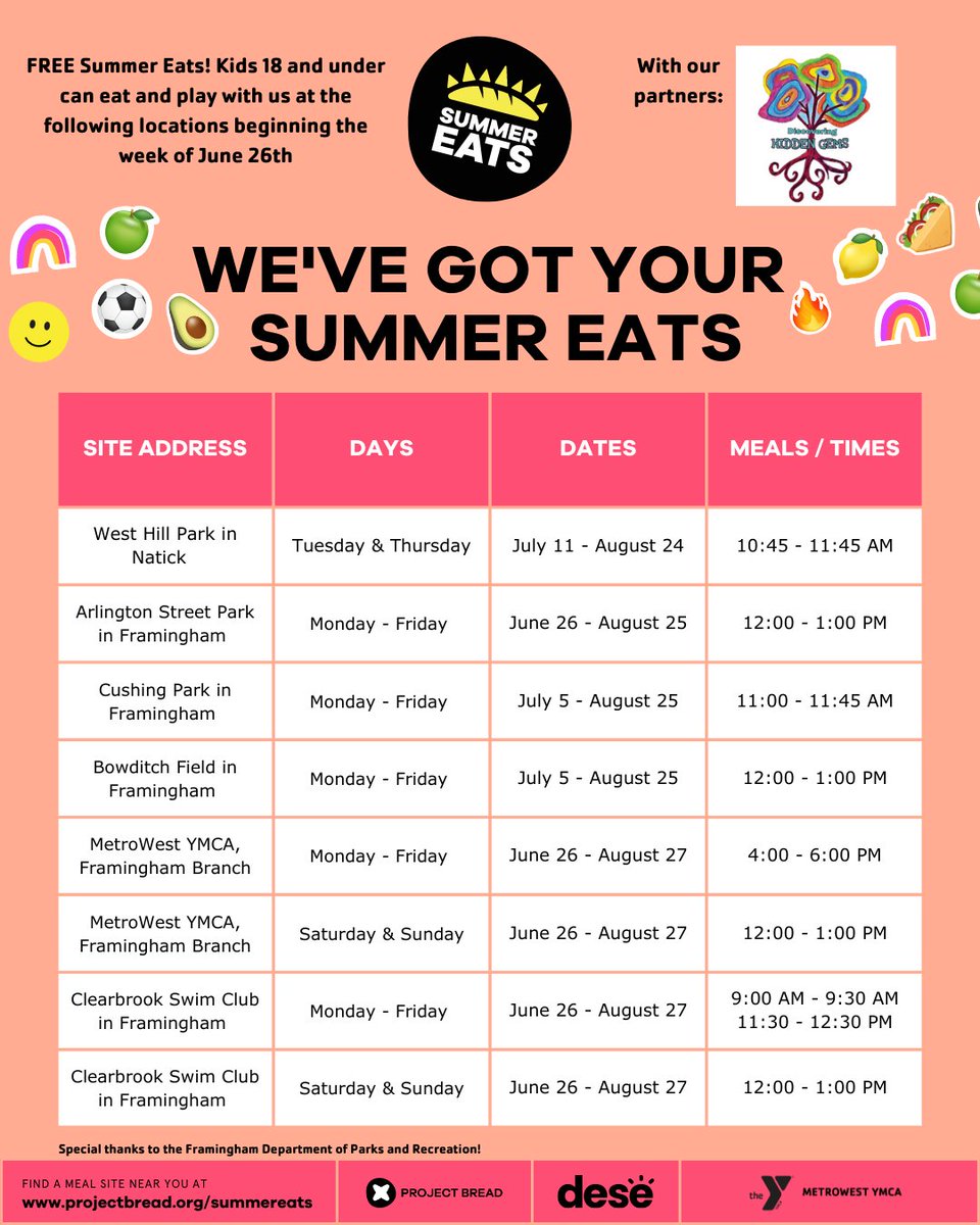Framingham Public Schools (@framinghamps) on Twitter photo Looking for lunch for your kiddos? As part of their commitment to healthy living, youth development, and social responsibility, the MetroWest YMCA is offering meal distribution at various community sites throughout the summer. Learn more: metrowestymca.org/food-distribut… Looking for lunch for your kiddos? As part of their commitment to healthy living, youth development, and social responsibility, the MetroWest YMCA is offering meal distribution at various community sites throughout the summer. Learn more: metrowestymca.org/food-distribut…