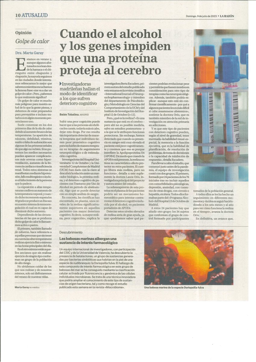 beertaescudero's tweet photo. Our paper '#Reelin identifies Cognitive Decline in #Alcohol Use Disorder subjects during early abstinence: the influence of #APOE4 expression' in Press @larazon_es
https://t.co/PBpCgOOPls https://t.co/bU8w72wleM
