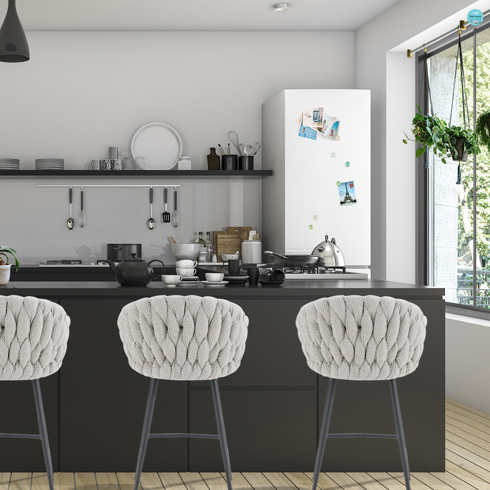 socialnpd's tweet image. All Time Fave - Change up the look of your bar or kitchen island with Fabian #barstool #counterstool dining seating. Padded fabric is woven around a steel frame to create a chunky basketweave that’s as comfortable as your favorite throw. #NewPacificDirect #diningroomdesign