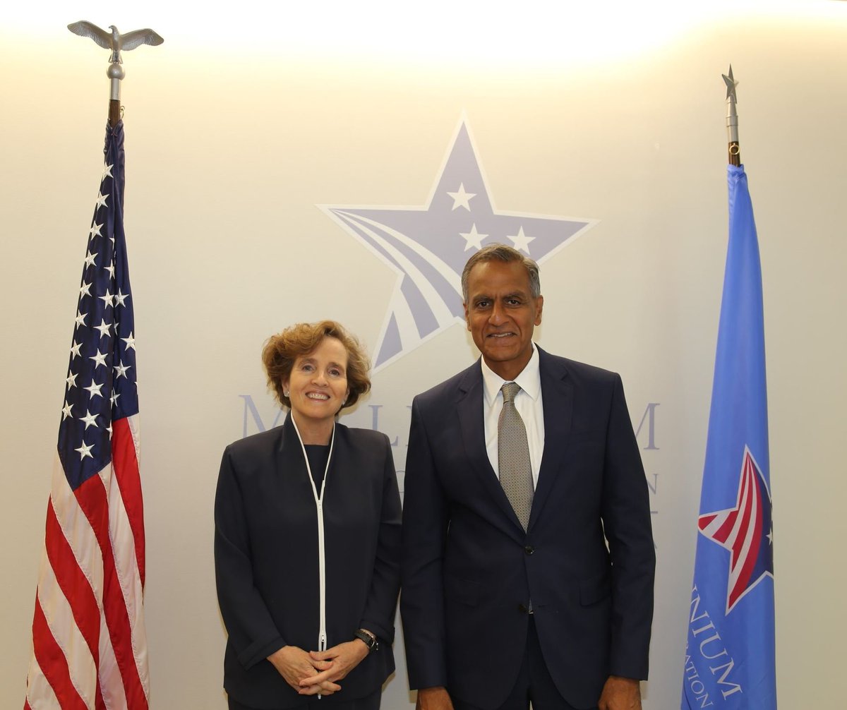 DepSecStateMR's tweet photo. Met with @MCCgov CEO Alice Albright. The Millennium Challenge Corporation’s model of grant-based funding to improve economic growth in countries with records of good governance continues to set the standard for development impact. I look forward to our continued cooperation. https://t.co/KqiF0FSUPJ
