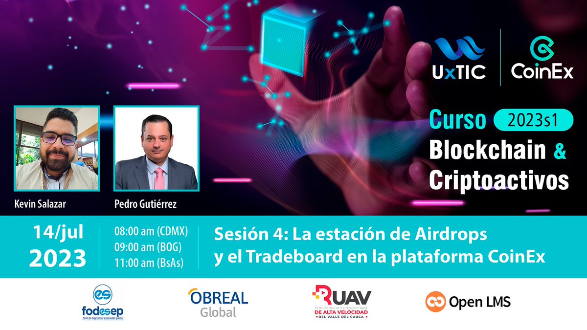 📚 No pierdas la sesión #4 La estación de Airdrops y el Tradeboard en la plataforma <a href="/CoinExSpanish/">CoinEx Spanish</a> este 14 de julio de 2023. 

💡Ingresa aquí y entérate para asistir: uxtic.co/spip/?Sesion-4…

 #Educación #Blockchain #Criptoactivos #CoinEx #Argentina #Mexico #Panama #Colombia