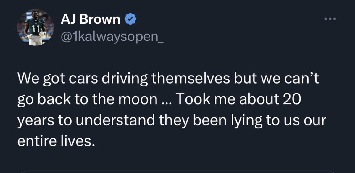 PHLEaglesNation's tweet photo. Dallas Goedert agrees with AJ Brown’s skepticism about the moon landing: “I don’t think the live version we saw on TV was on the moon, I think it was on Earth. Maybe we went before that. They didn’t even have Bluetooth &amp; stuff, so satellite? I don’t know, seems a little sketch.” https://t.co/C50NnhjvbX