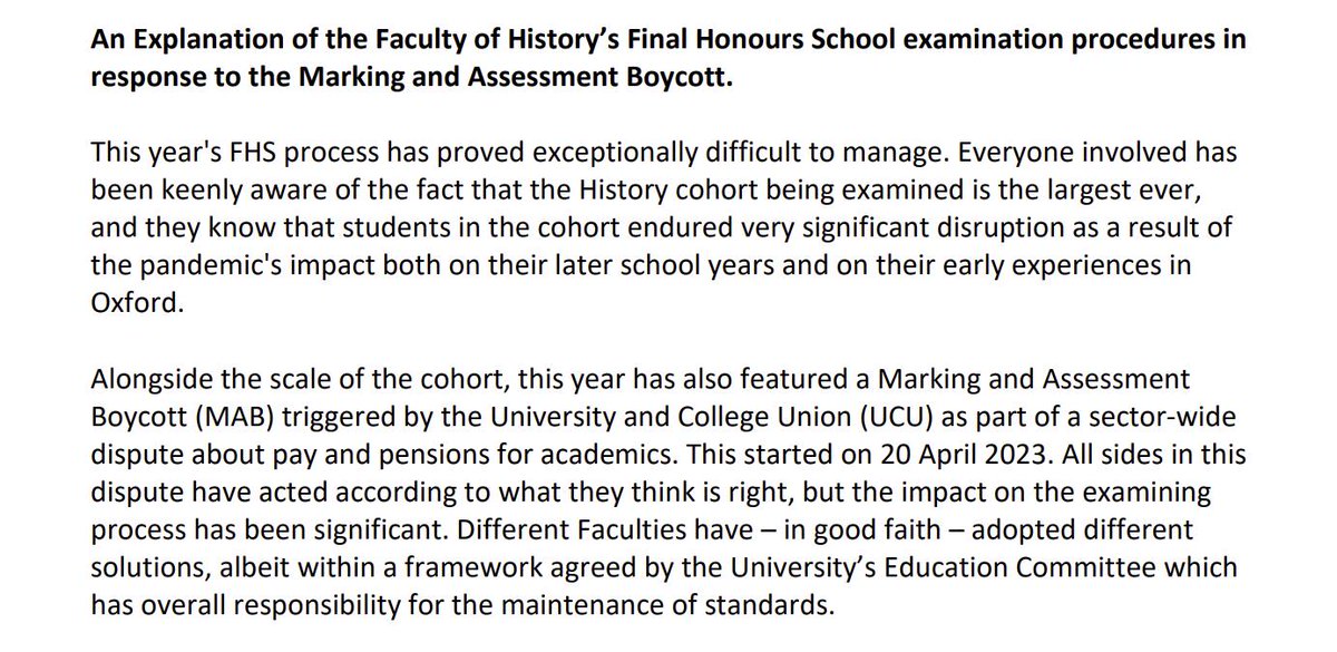 TuYangTuSimple2's tweet photo. A thread on my views about the statement sent by @OxfordHistory today to all finalists:
To start off, the statement is frankly troubling, trying to frame changes made to the assessment process that clearly impacted academic integrity in an almost harmless light. https://t.co/vMcyBvdgrS