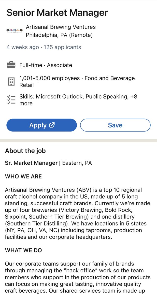 pskim_'s tweet photo. LinkedIn thinks I'd be a top candidate for this craft beer sales manager role. You know, they might be right. I would love to try to sell craft beer after ~10 years of selling software. 😁 https://t.co/VZjhQWmrHk