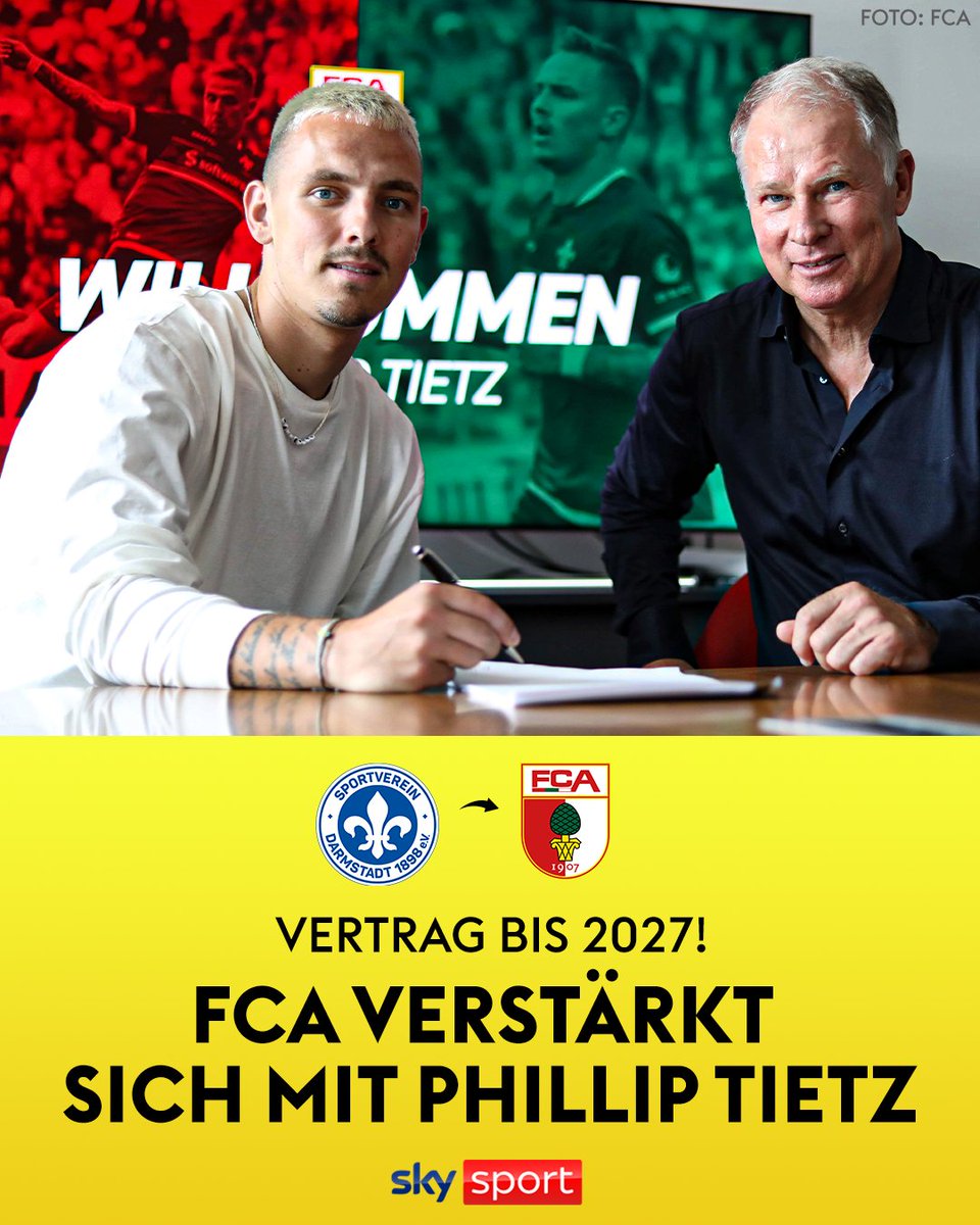 Tietz stürmt in der kommenden Saison für den FCA! Der 26-jährige Angreifer kommt vom Liga- Konkurrenten Darmstadt 98!🚨

↪️ Über die Vertragsmodalitäten vereinbarten beide Vereine Stillschweigen.

#SkyTransfer #Tietz