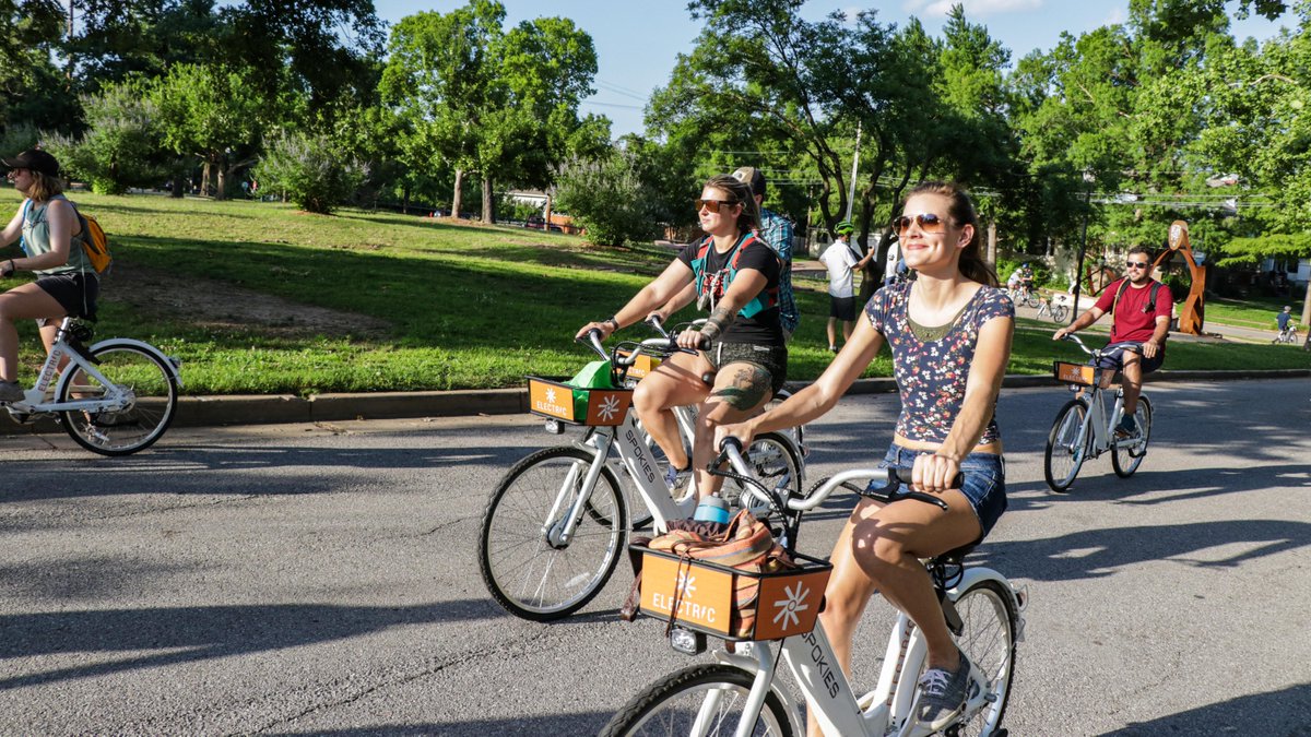 Did you know that you can pick up or drop off Spokies at bike racks in @_Bricktown, @DeepDeuce, @Uptown23rd, @PaseoOKC, @plazadistrict, @WheelerDistrict, and more? Download the app to find bikes near you! bit.ly/3Gqwb5I