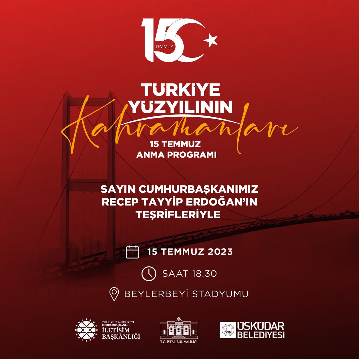 akkadinistanbul's tweet photo. Omuz omuza, gururla ay yıldızı savunan; #15Temmuz'un Kahramanları, Yüzyılın Kahramanları onlar...🇹🇷

Cumhurbaşkanımız Sayın @RTErdogan’ın teşrifleriyle gerçekleştirilecek olan anma programımıza tüm hemşehrilerimiz davetlidir. 

📆 15 Temmuz 2023 
⏰ 18.30
📍Beylerbeyi Stadyumu https://t.co/Nb3XWw8s0T