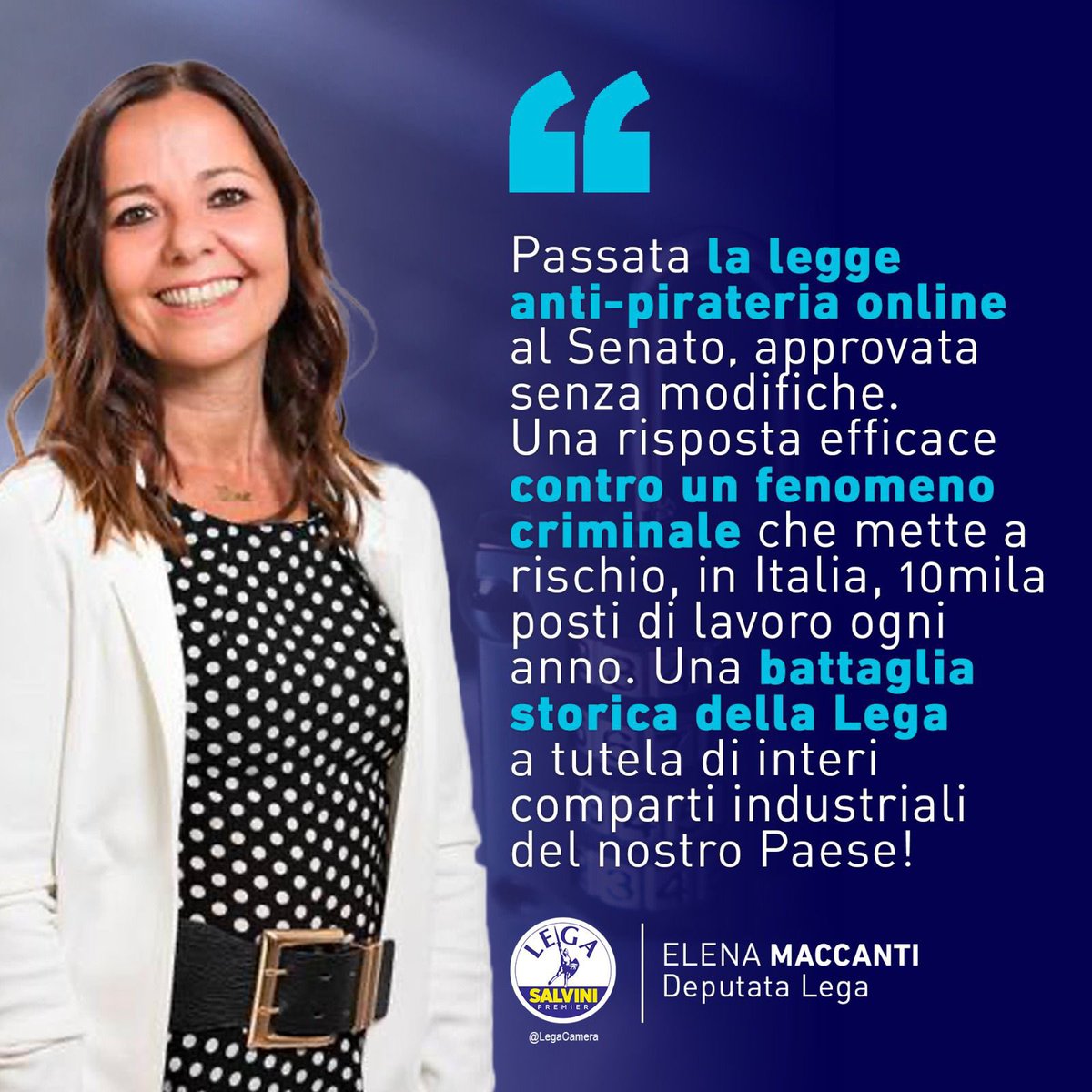 🔵 Via libera alla legge sulla #pirateria, stop ai siti illegali in 30 minuti. Una battaglia storica della #Lega contro un fenomeno criminale che mette a rischio 10 mila posti di lavoro ogni anno e a tutela di interi comparti industriali del paese!