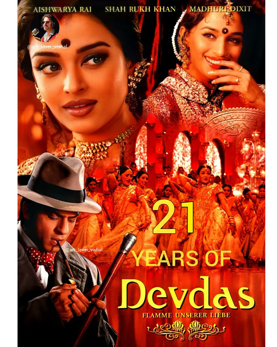 srk_lovervishal's tweet photo. Celebrating..
#21YearsOfDevdas ๐ฅณ๐โค๏ธ
#Devdas Starring for @iamsrk @MadhuriDixit | #AishwaryaRai by Sanjay Leela Bhansali.
After his wealthy family prohibits him for marrying the woman he is in love with, Devdas's life spirals.
#ShahRukhKhan #Devdas #srklovervishaledits https://t.co/lgORv6Mm1r