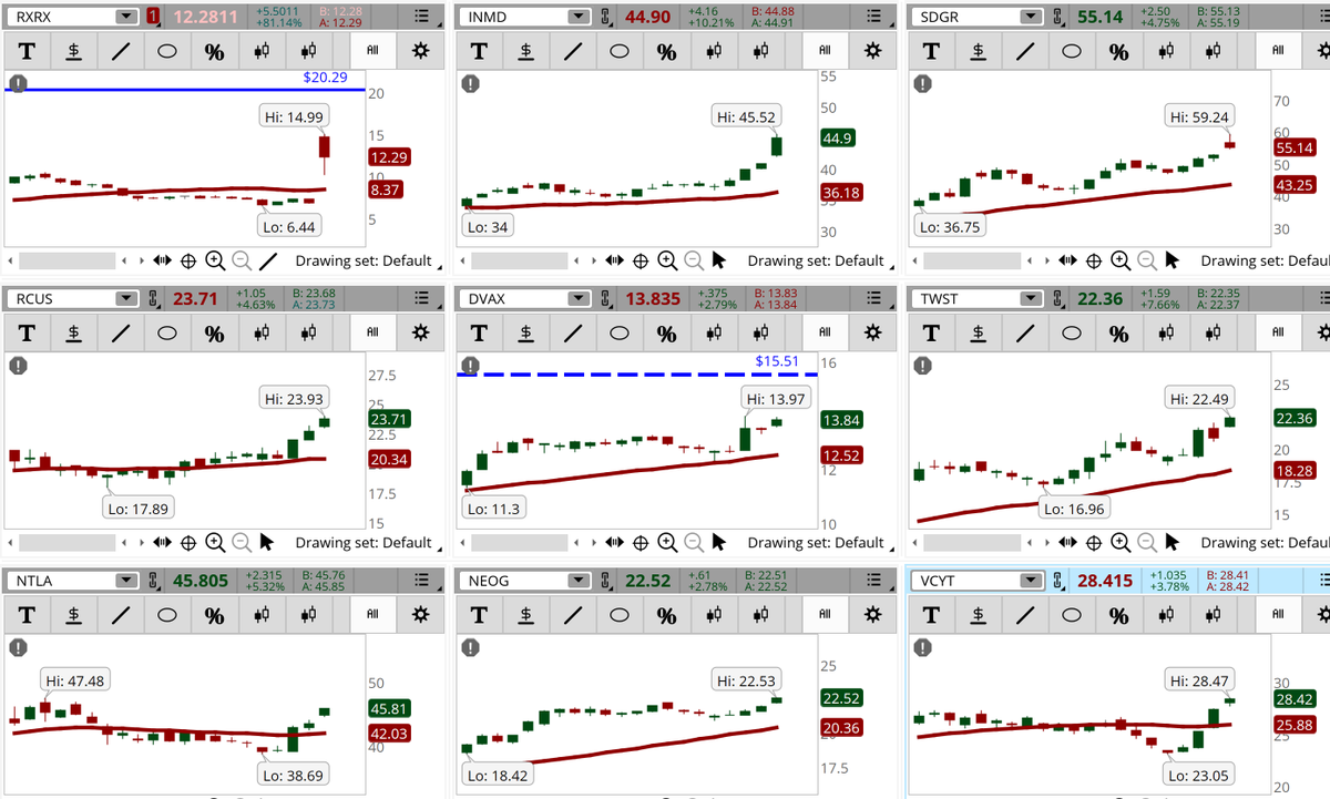 ConnieHillCS's tweet photo. Health Care Sector is also making a strong showing on our Early Morning Movers Bullish scan. Some examples, not recommendations are: #RXRX, #INMD, #SDGR, #RCUS, #DVAX, #TWST, #NTLA, #NEOG, #VCYT. Let's see if the strong moves stay today. https://t.co/hYqvqKveAa