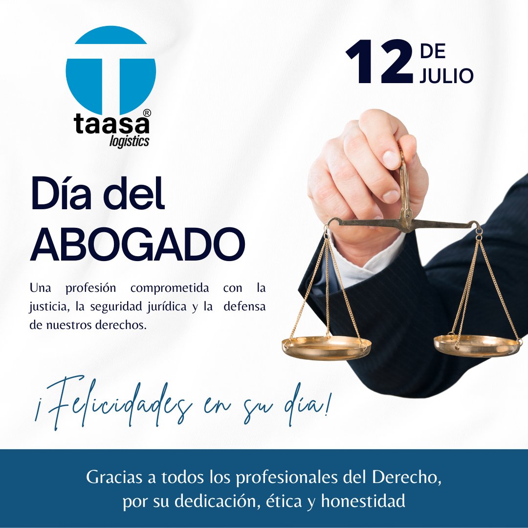 TaasaLogistics's tweet photo. 🇲🇽En TAASA Logistics felicitamos a todos los Abogados en su día.

Profesionales comprometidos con la justicia y la seguridad jurídica guiados por los valores de la honestidad, la ética y la responsabilidad.

¡Feliz Día del Abogado! https://t.co/tXzbPWDvXZ