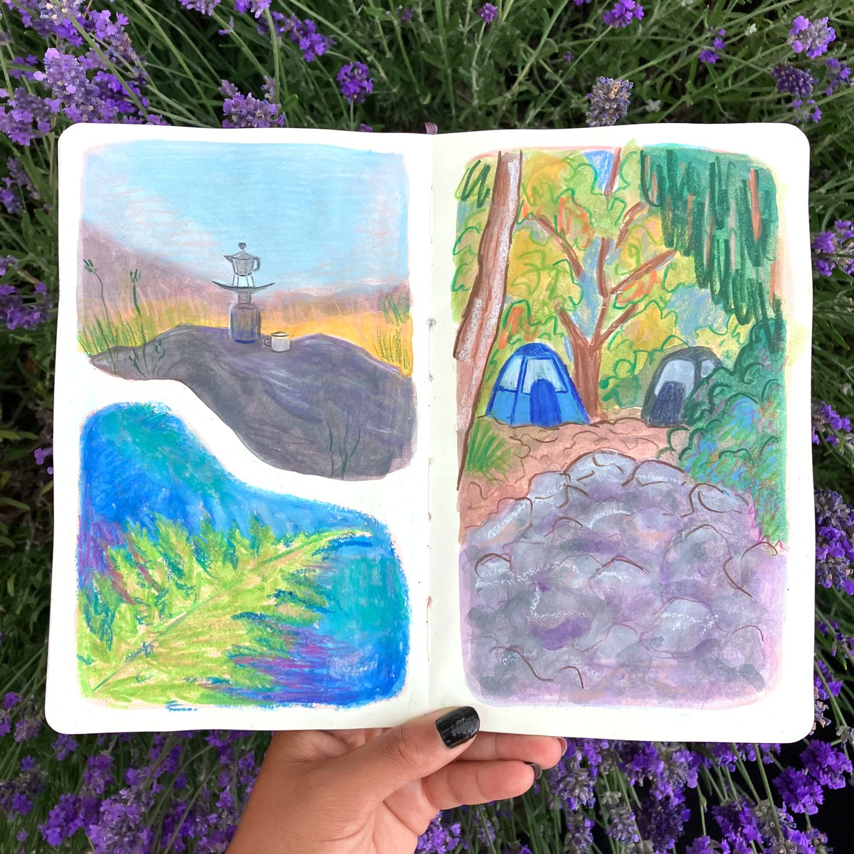 NikitaLeannee's tweet photo. Day 10/26 #draweverydayjuly - Camping! 🏕️ 

(@Katie_Moody Patreon session)

#KatieMoodyPatreon  #moleskinsketchbook #gouachelandscape https://t.co/mMpPfQ7gSd