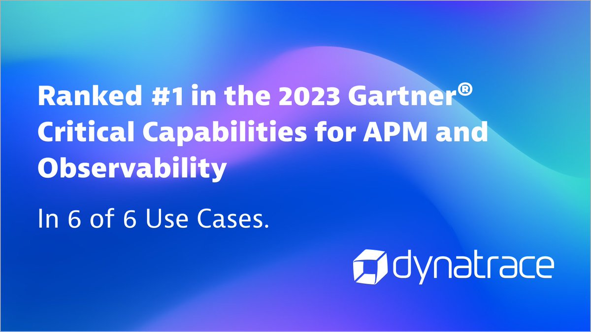 Dynatrace's tweet photo. Dynatrace scored highest in 6 of 6 Use Cases in the 2023 Gartner® Critical Capabilities for APM and Observability Report. 

Download the report at: https://t.co/p72wOR0QlR https://t.co/FovUs1s1UJ