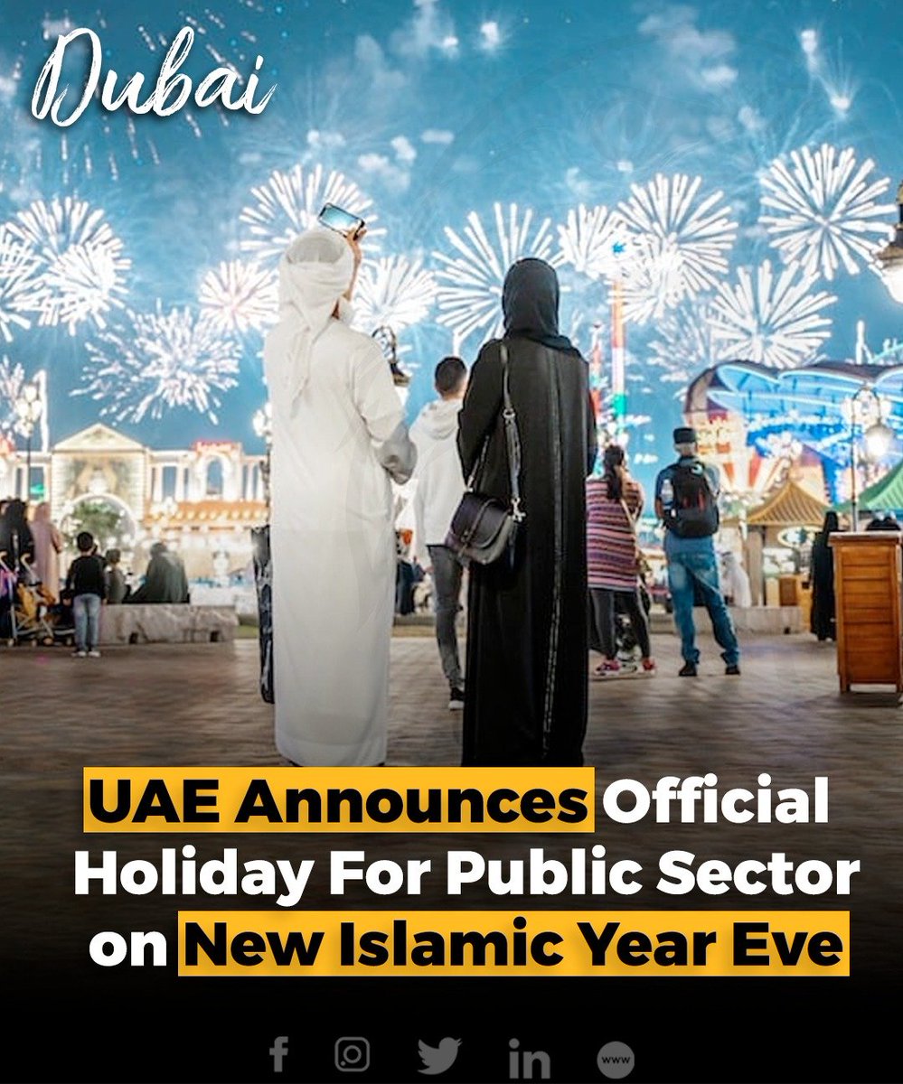 The UAE government has declared a holiday for federal employees on Friday, July 21, in celebration of the Islamic New Year. The date was determined based on the Hijri calendar, which follows lunar sightings and may differ from the Gregorian calendar. https://t.co/PPwS39ogxX