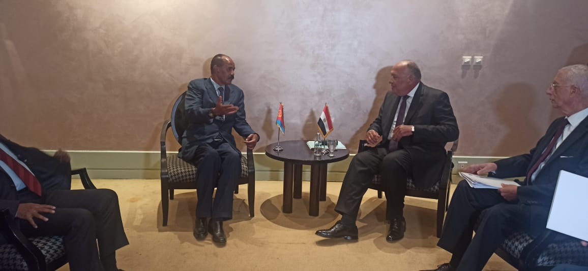 hawelti's tweet photo. President Isaias Afwerki today met with South Sudan's President Salva Kiir Mayardit &amp; Egypt's Foreign Minister Sameh Shoukry to exchange views on resolution of the crisis in Sudan.  The Summit of Heads of State &amp; Government of Sudan's neigbouring States is scheduled for tomorrow https://t.co/Y60oVFymfG