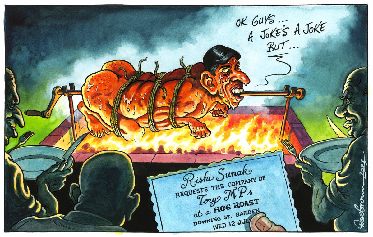 Dave Brown on #RishiSunak #ToryParty #Conservatives #HogRoast #10DowningSt #ToryCivilWar #ToriesUnfitToGovern - political cartoon gallery in London original-political-cartoon.com